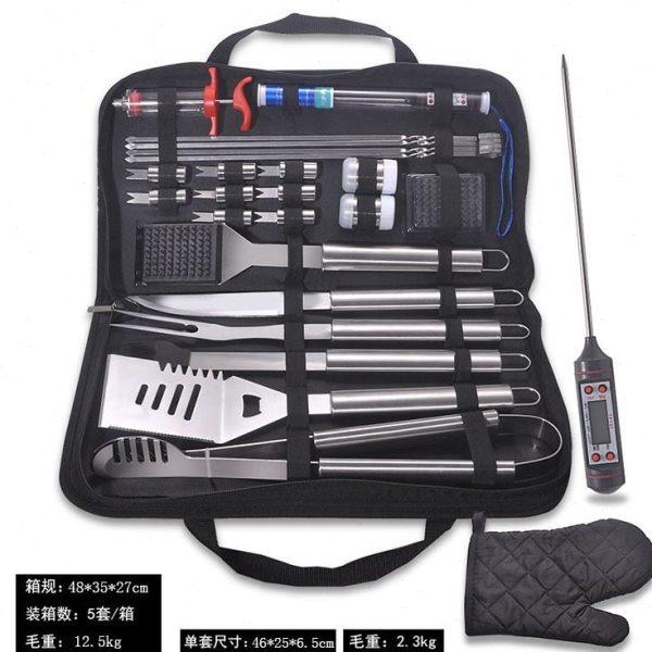 户外烧烤工具25件套BBQ不锈钢多功能铲肉叉子食物夹布袋温度烤签,厨房/烹饪用具,烧烤用具套装,淘宝优惠券,粉丝福利购,淘宝优惠卷