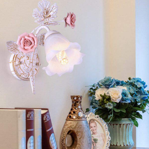 美苑韩式田园壁灯铁艺床头灯花草镜前灯双头单头壁灯过道房间壁灯