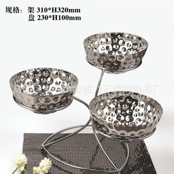 酒店不锈钢锤点果盘锤印盘自助餐三头食物盘架创意个性果盆沙拉碗,餐饮具,瓷器套装,淘宝优惠券,粉丝福利购,淘宝优惠卷