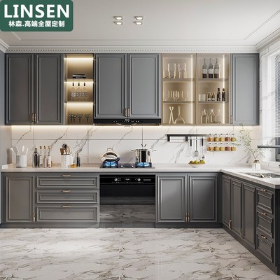 上海整体橱柜定制家用石英石厨房台面法式全屋定制一体灶台柜定做