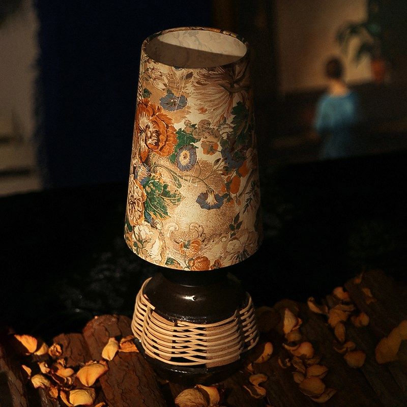 宝照宣纸花瓣宋代美学床头卧室法式浪漫复古氛围灯高级感布罩台灯