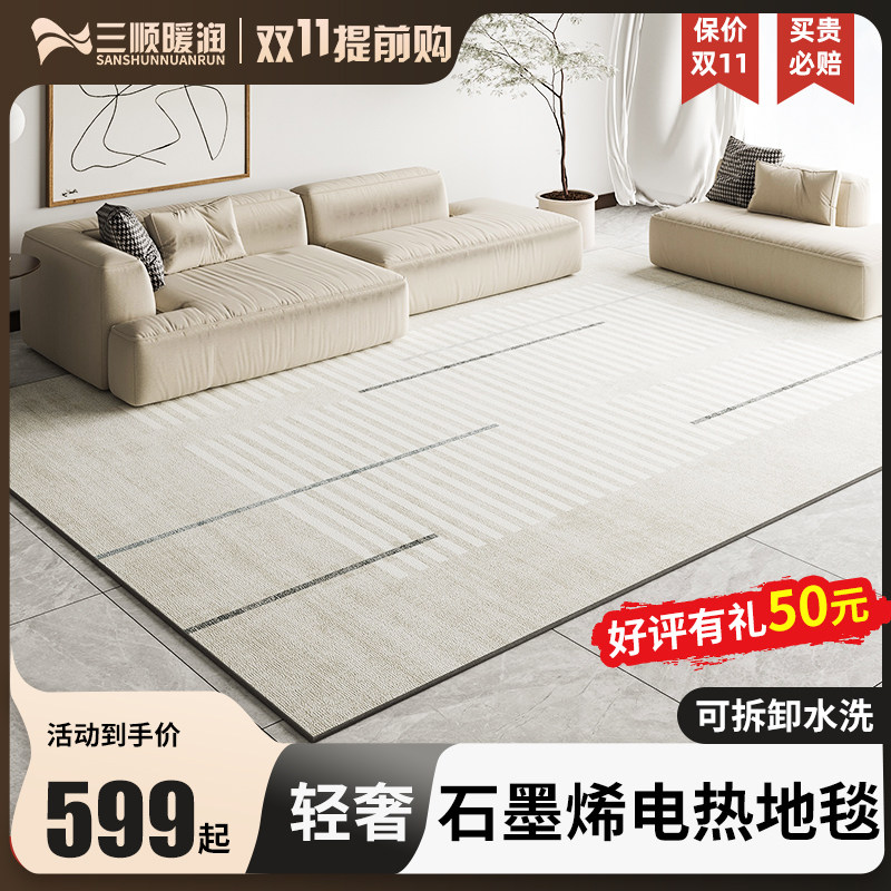 石墨烯碳晶电热地毯家用取暖加热地垫客厅可移动拆卸调温发热地毯