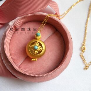 s925银镶嵌绿松石嘎乌盒吊坠可打开装东西香囊盒挂件双面佩戴新款