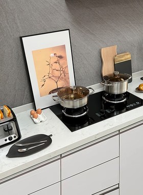 样板间厨房摆件饰品家居软装不锈钢汤锅烤吐司机面包机锅铲置物架