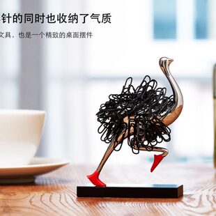 鸵鸟磁吸桌面动物回形针曲别针收纳盒架创意个性摆件办公礼物