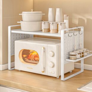 洞洞板厨房微波炉置物架台面双层家用电饭煲锅具收纳支架放锅架子