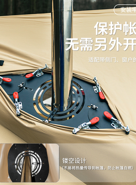 HIKEMAN户外免开孔帐篷烟囱防烫板柴火炉烟管隔热圈铝合金烟筒口