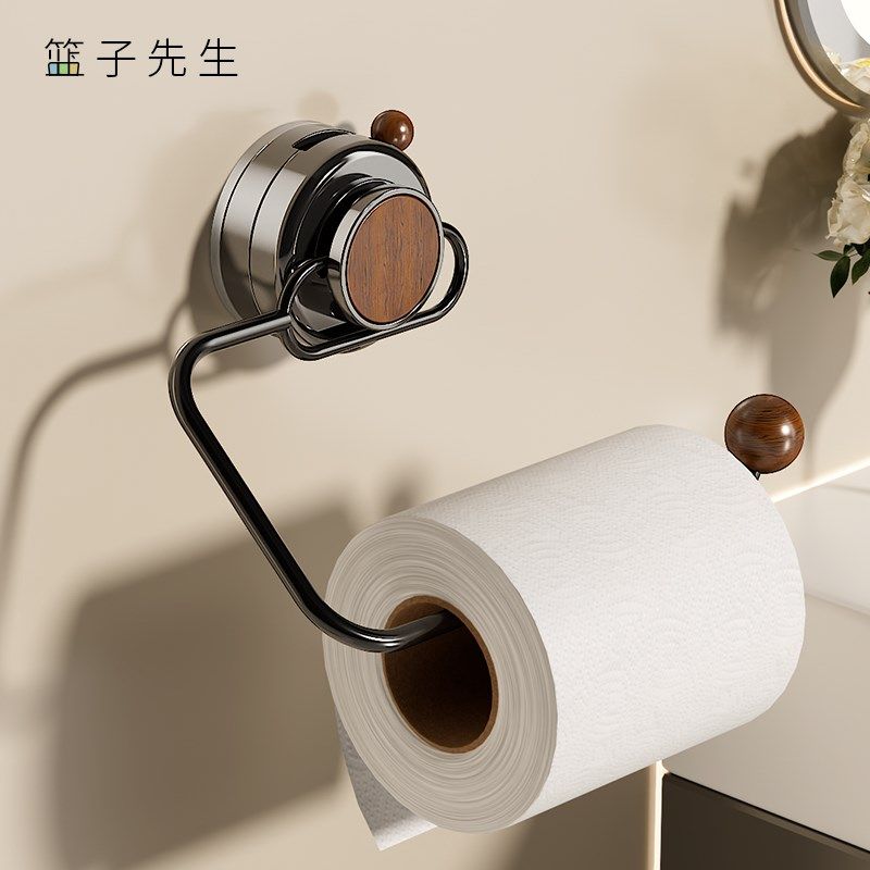 吸盘纸巾架免打孔厕所卫生纸收纳架中古风卫生间壁挂式厕纸卷纸架