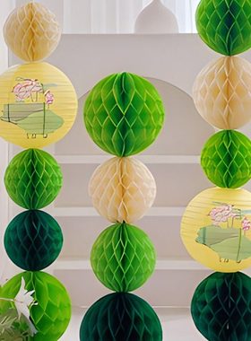 蜂窝球立柱商场活动店铺橱窗装扮道具新中式生日宴幼儿园绿色春天