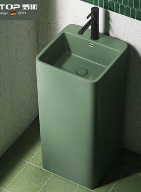 绿色方形陶瓷立柱盆落地洗手盆民宿酒店家用阳台立式洗手盆池洗脸