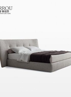 意大利Poliform布艺全真皮双人床意式极简1.8米别墅主卧大户型