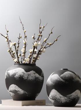 新花中式JMV创山行图案饰花瓶意样板房书装房插花器博古架陶瓷摆