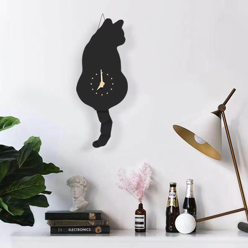 时抖音同款摇尾猫咪挂钟卧室挂钟可爱旦创猫咪钟备意战圣诞HNF元