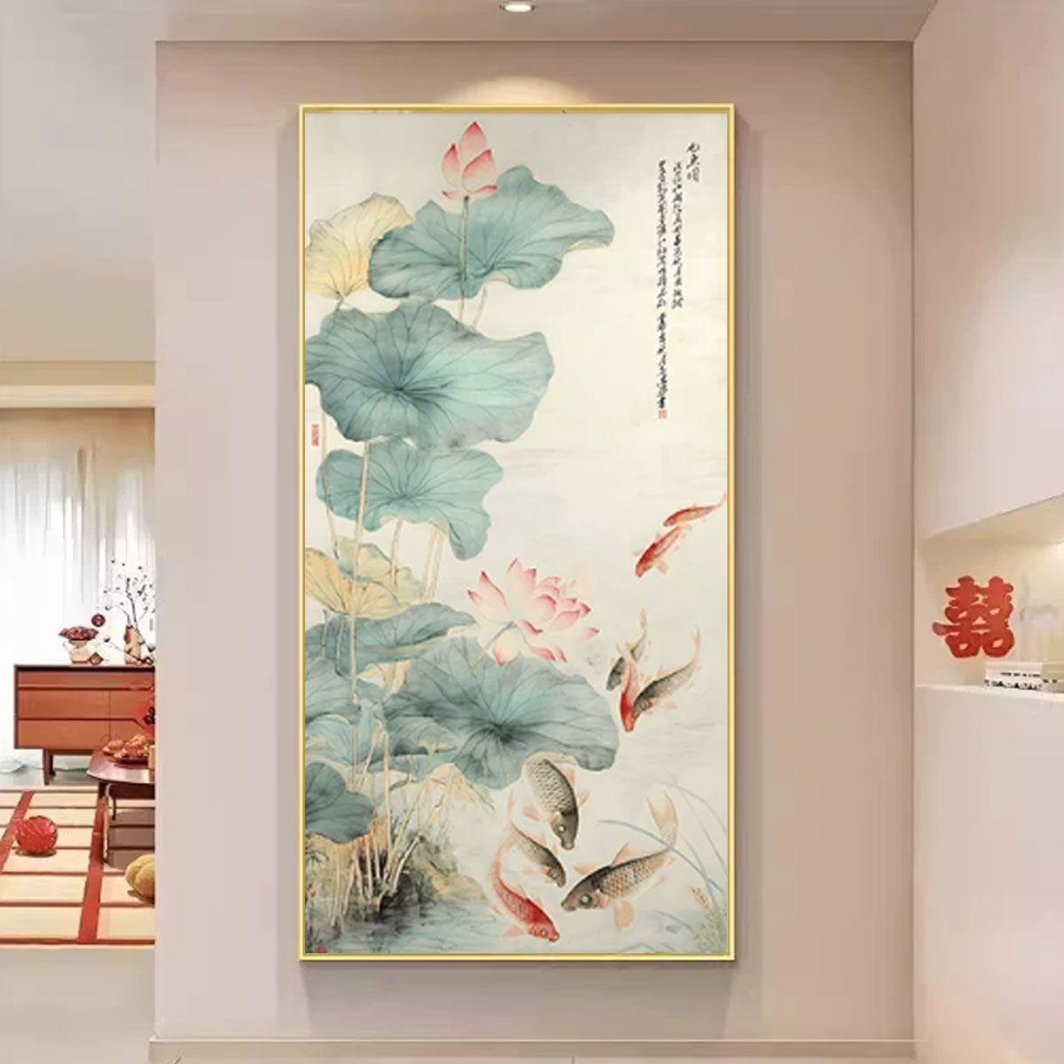 荷花九鱼图入户玄关装饰