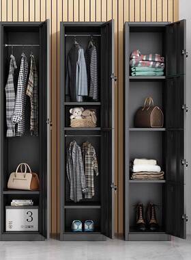 钢制单门更衣柜员工公纳宿室舍浴收柜办储物柜黑色带锁简易换RPO