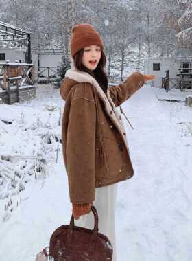 2米羊TKK杏色双穿毛外面套好女冬羔季年加绒加USH厚205新款超看皮