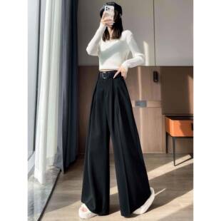 高级感加WHK绒加厚VT冬J灰色毛显呢西装阔裤女宽季腿松瘦垂感拖地