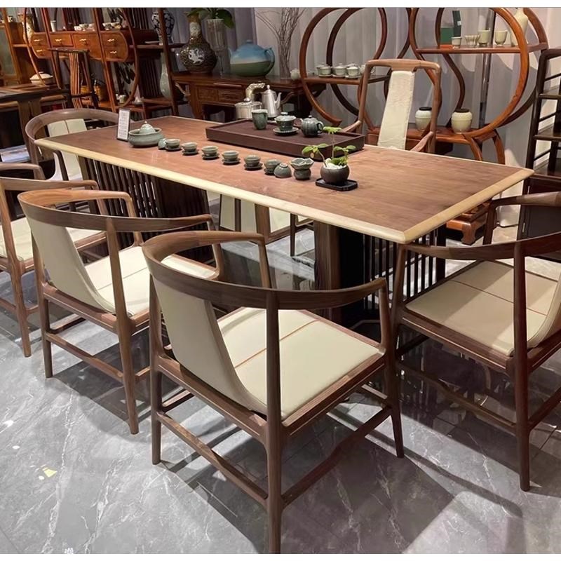 北美黑胡桃木新中式o实木茶桌椅组合办公室茶台现代禅意茶室泡茶