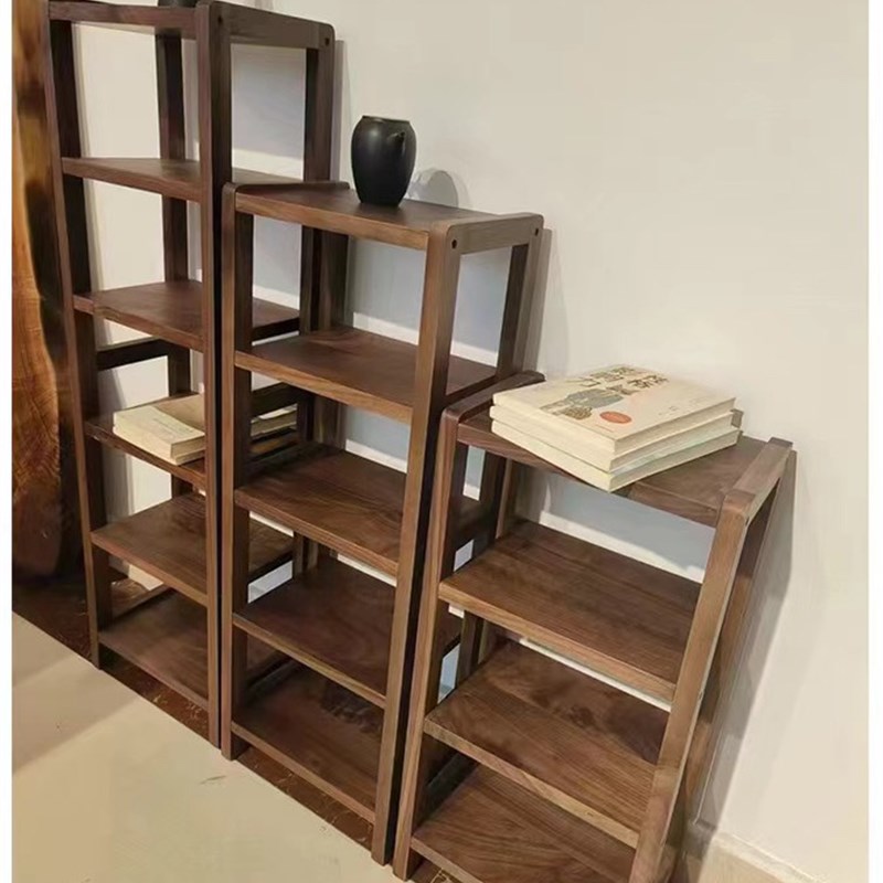 北美黑胡桃木实木置物架组x合落地超窄小书房书架客厅陈列架子