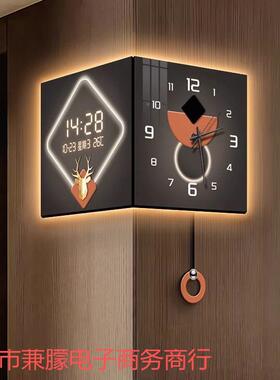 轻BZO转角挂钟表高级客厅拐创意双面角时钟简约大气数奢显电子钟