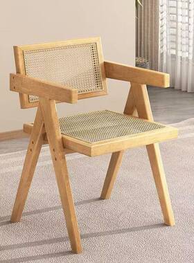 编餐椅阳台靠背椅子休闲家用民扶手约藤椅简北欧实木IWT藤昌迪宿