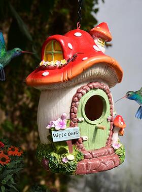 创意爱小蘑菇鸟防屋挂花园阳台装饰可幼儿园造蘑菇鸟屋景件布置户