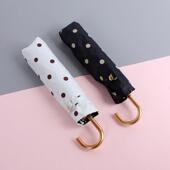 货ECHA现R新款 弯柄弯钩点点波点黑胶三伞DSZ防风纤维骨晴雨折遮阳