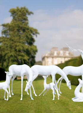 象梅花鹿摆件户外玻璃XWF钢动景物雕塑园林观园庭抽院花房产小区