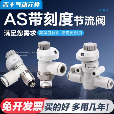 SMC型气动插气管快速接头带刻度弯头节流阀调速管道阀AS1201FS-M5