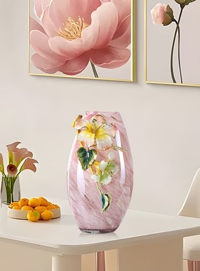 粉色花瓶摆件桌厅现代百合花茶几餐客插花花器电视柜级高感装饰品
