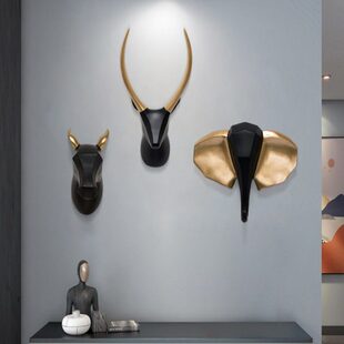 创意马头招财大象鹿头墙壁挂件客厅玄关电视背景墙面装饰挂饰立体