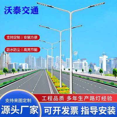 单双臂LED市电路灯室外防水道路照明681012米新农村单双臂路灯杆