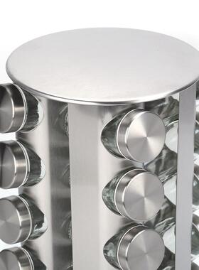 圆形收ILJ香料架不锈旋钢调料瓶纳器套调味瓶装厨房转调料架银色