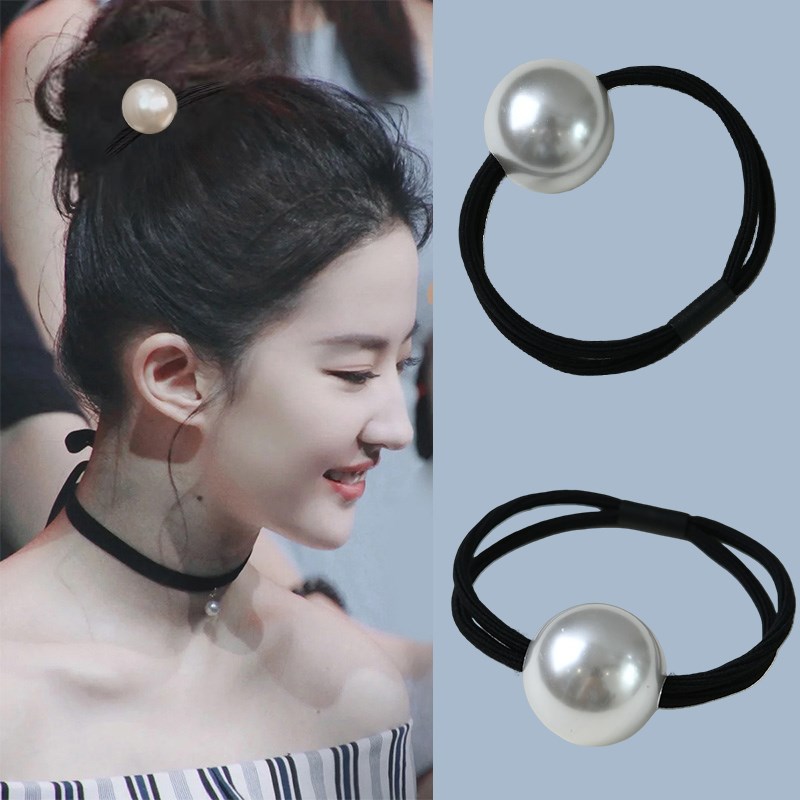 珍珠发圈高丸子头扎头发橡皮筋高级感简约黑色发绳U大珍珠头绳皮