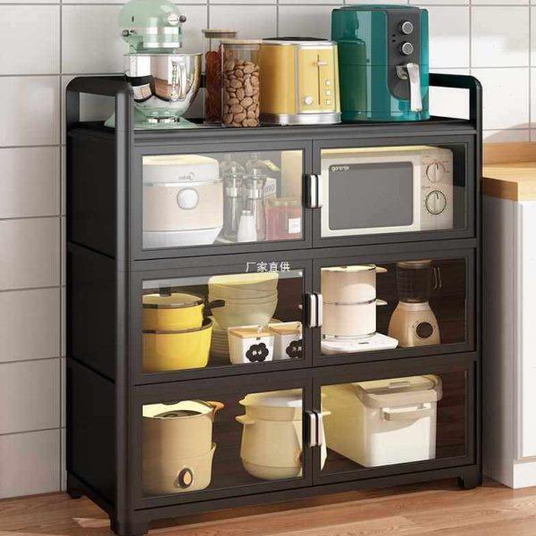 厨房带玻璃门橱柜防尘落地多层多功能置物架碗碟锅具电器储物,厨房/烹饪用具,厨房抽屉置物架,淘宝优惠券,粉丝福利购,淘宝优惠卷