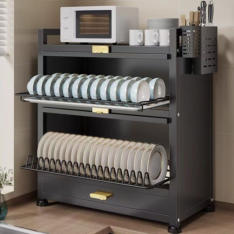 厨房碗碟置物架多功能带抽屉碗盘收纳柜家用防尘S碗筷盘餐具沥水