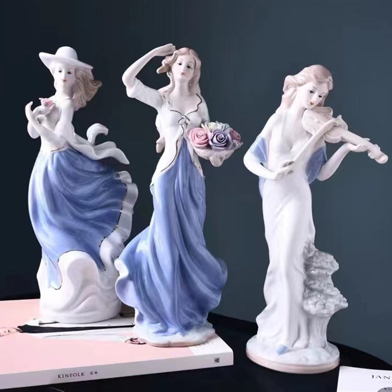 欧式家居装饰品陶瓷摆件客厅酒柜电视J柜房间西洋美女陶瓷工艺品