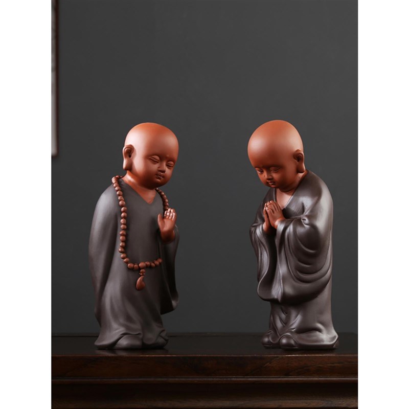 紫砂创意可e爱小和尚陶瓷家居饰品博古架书房工艺品摆件大号小沙