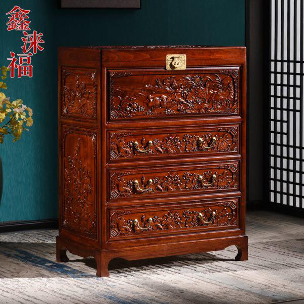 香樟木柜子实木荷花五斗柜中式箱柜玄关仿古衣柜收纳柜原木雕花橱