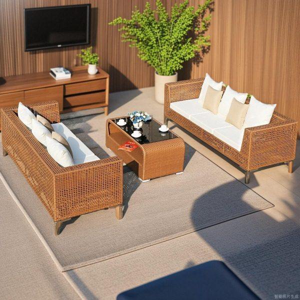 户外花园简约别墅简约现代藤编沙发茶几组合室外阳光房售楼处家具,住宅家具,藤/竹沙发,淘宝优惠券,粉丝福利购,淘宝优惠卷