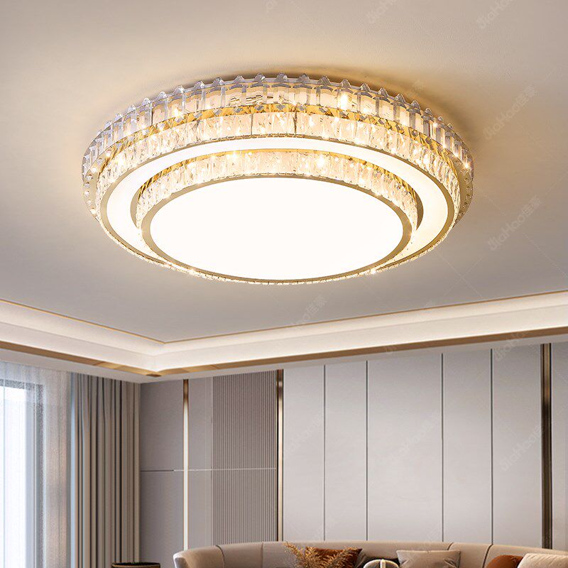 客厅灯主灯圆形吸顶灯2024新款轻奢水I晶灯现代简约大气卧室餐厅