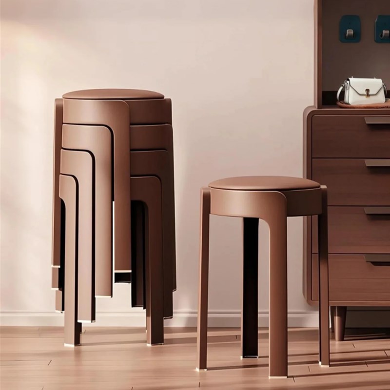 软包旋风塑料凳子家用结实耐v用加厚可叠放收纳高圆凳餐厅客厅简