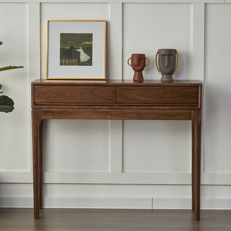 北美黑胡桃木玄关桌实木储物柜过道供桌长条几案U几北欧高脚边柜