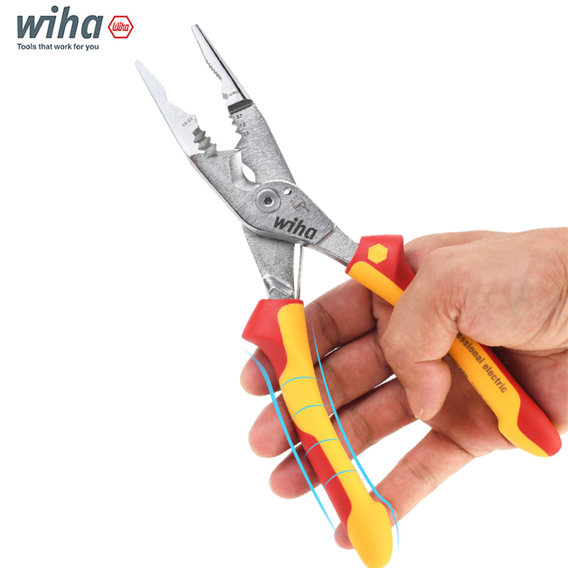 德国wiha威汉电工钳8合1w多功能尖嘴剥线剪线压接钳进口绝缘电缆