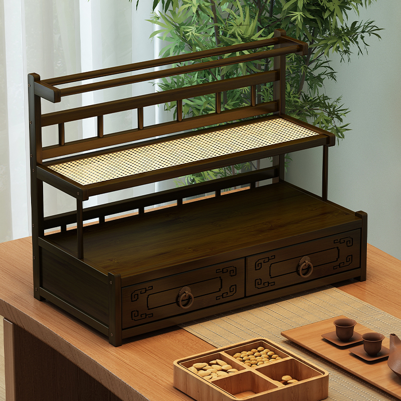 中式小型桌面博古架茶桌多功能置物架F茶叶茶具收纳架紫砂壶摆放
