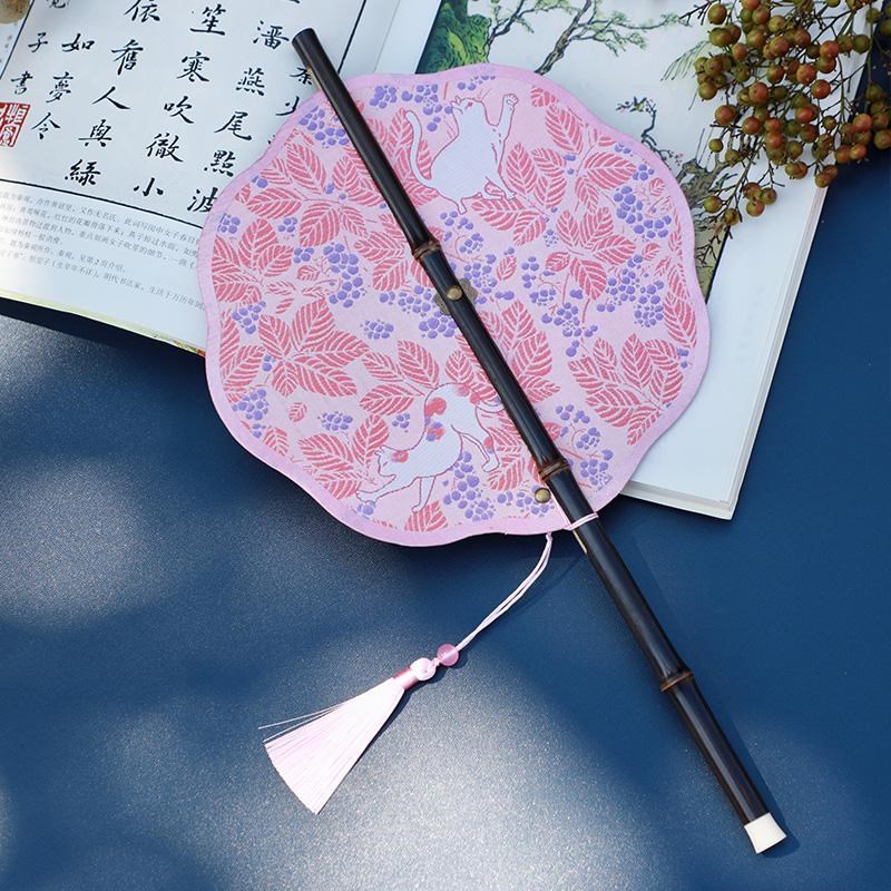 【短款】古风扇子粉喵紫竹短款可卷竹扇面古典国风古风团扇腰扇
