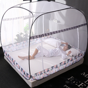 新款免安装蚊帐三开门蒙古包加密加厚1.5米1.8m床双人家用拉链1.2