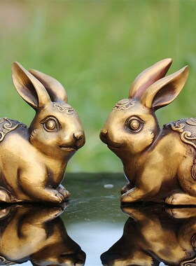 包邮纯铜兔子财富一对招财福字小号招财进宝生肖仿古黄铜卧室摆件