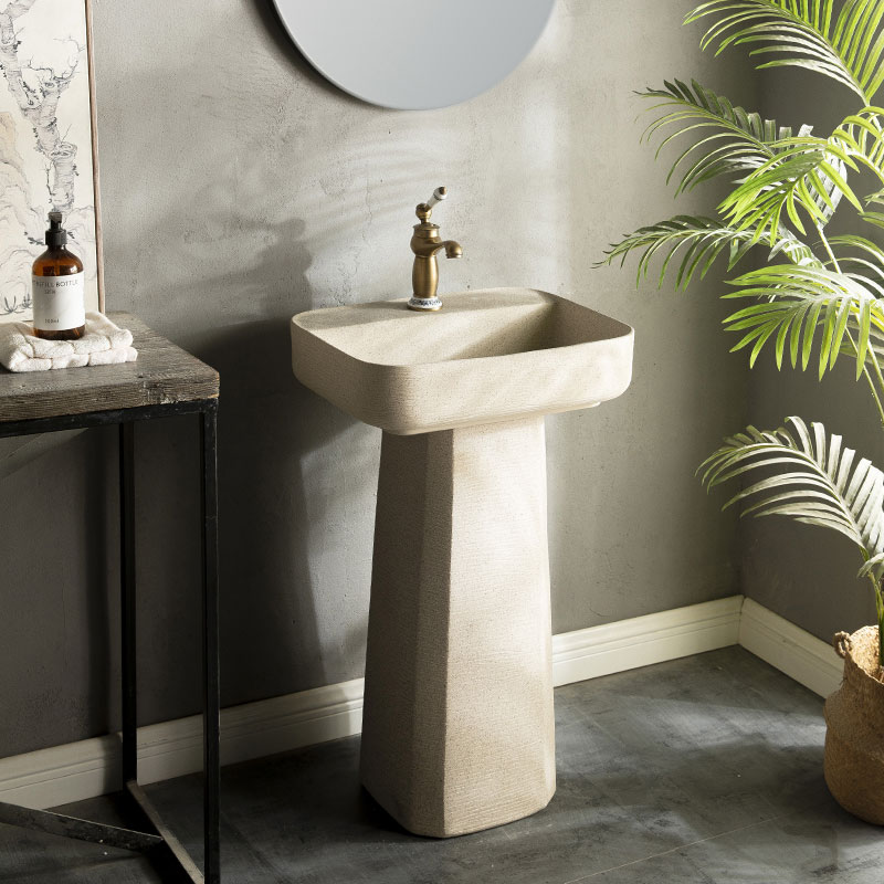 户外洗手盆庭院花园小院艺术石头洗脸盆阳台洗手池一体柱盆立柱盆