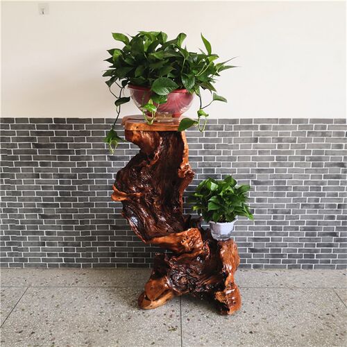 根雕花架实木树根创意阳台客厅花架单层花盆绿萝盆景鱼缸架子摆件
